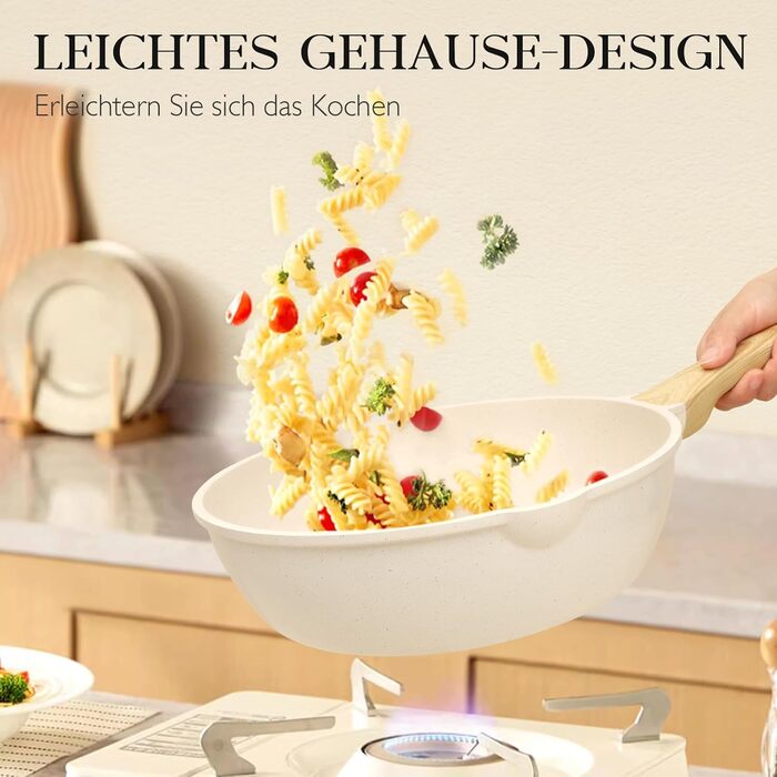 Набір посуду GiPP 10 предметів: каструлі та сковороди з гранітним покриттям, білий. Підходить для всіх типів плит, включаючи індукційні. У комплекті лопатка та ложка.