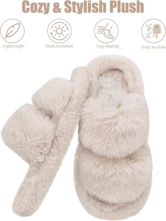 Жіночі тапочки з м'якою підкладкою, антиковзні, теплі, пухнасті, відкриті, для дому та вулиці, розмір 36/37 EU, 2 кольори