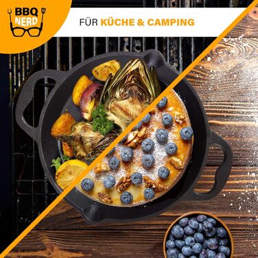 Чавунна сковорода BBQ Nerd для гриля 35 см з носиком і ручками, антипригарна, жаростійка, для смаження та запікання, 4550 г