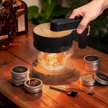 Набір для копчення віскі: 6 видів тирси, 2 склянки, 2 форми для льоду, без бутану (дерево)