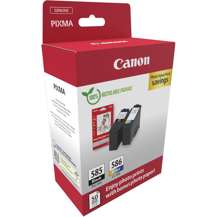 Комплект оригінальних картриджів Canon PG-585 та CL-586 FINE та фотопапір для принтера