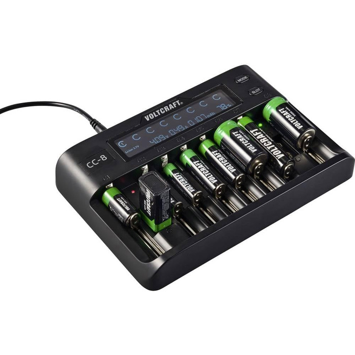 Зарядний пристрій VOLTCRAFT CC-8 для Li-Ion, LiFePO4, NiMH, NiCd акумуляторів AA, AAA, AAAA, 9V