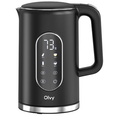 Електричний чайник Olvy 1,7л з регулюванням температури, функцією підігріву та подвійними стінками з нержавіючої сталі, чорний