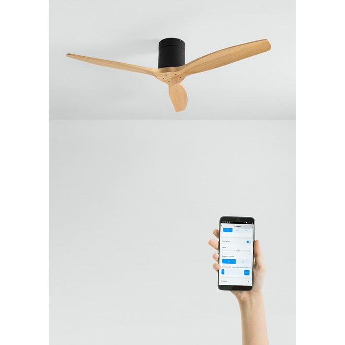 Вентилятор стельовий WINDCALM M/ з Wi-Fi та пультом, Ø132 см, 40W, DC-двигун, тихий, таймер 1-4 год, літньо-зимовий режим (декоративне дерево), без освітлення