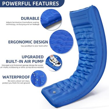 Isomatte GLMNES надувна туристична, блакитна, Extra Dick: для кемпінгу, піших прогулянок, з інтегрованим насосом та сумкою