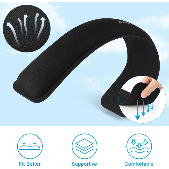Підставка для зап'ястя ELZO для клавіатури з Memory Foam - ергономічна, проти болю в зап'ясті, для ПК та ноутбука (Чорний)