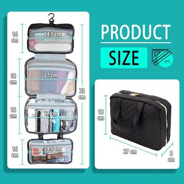 Чорна дорожня косметичка Pinkiou з гачком для підвішування, велика водонепроникна сумочка для косметики для жінок