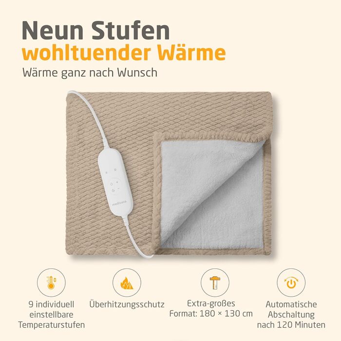 Електрична ковдра Medisana Kuschelheizdecke з функцією автовимкнення, 160x120 см, сіра, 3 режими нагріву, двостороння