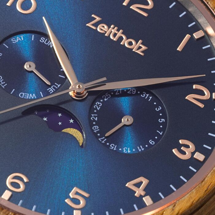 Годинник Zeitholz Holzuhr для чоловіків, аналоговий, 42 мм, з натурального дерева та японським кварцовим механізмом. Екологічний стиль, преміум якість. Колір: блакитний