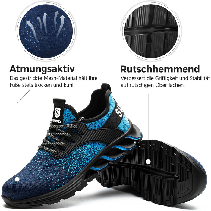 Робочі черевики SUADEX для чоловіків та жінок з металевим носком, дихаючі, розміри 37-48 EU (43 EU, 0 Blue)