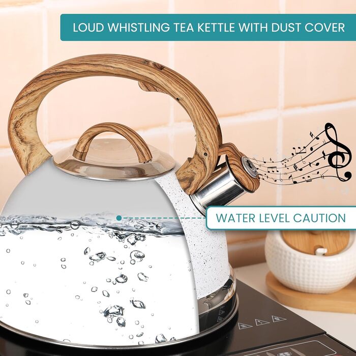 Чайник Belle Vous 3L з текстурованою поверхнею для плити/індукції - нержавіюча сталь, чайник для чаю/кави