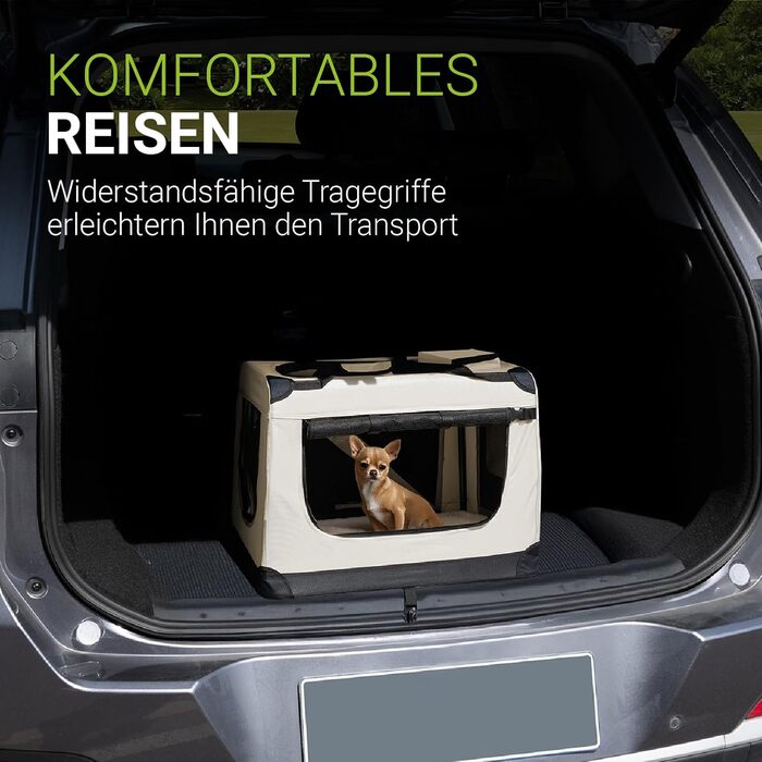 Juskys Foldable Dog Carrier Box - Portable Travel Cage for Dogs, Cats & Pets - Oxford Fabric, Includes Blanket, Bag & Handles - 34x50x36 cm