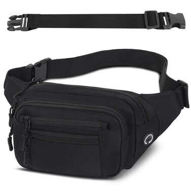 Чоловіча/Жіноча поясна сумка на пояс, 30 см, унісекс, для подорожей, туризму, прогулянок з собакою, чорна