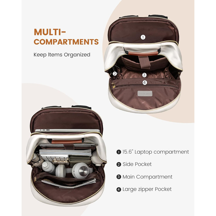 LOVEVOOK Рюкзак для жінок, великий, 15.6 дюймів, сумка для ноутбука, водонепроникний, шкільний рюкзак для дівчаток-підлітків, чорний, елегантний, сумка для роботи, для школи, університету, подорожей, 15.6 дюймів (15.6', Бежево-чорний-коричневий)
