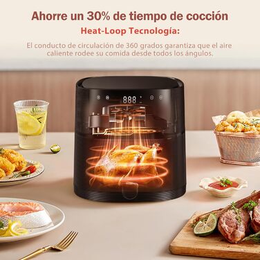 HAIMEEC 6L Air Fryer with Viewing Window - 8-in-1 Oil-Free Fryer, Shake Reminder, Non-Stick Coating, 30-200°C, 78 Recipes, Quiet Operation