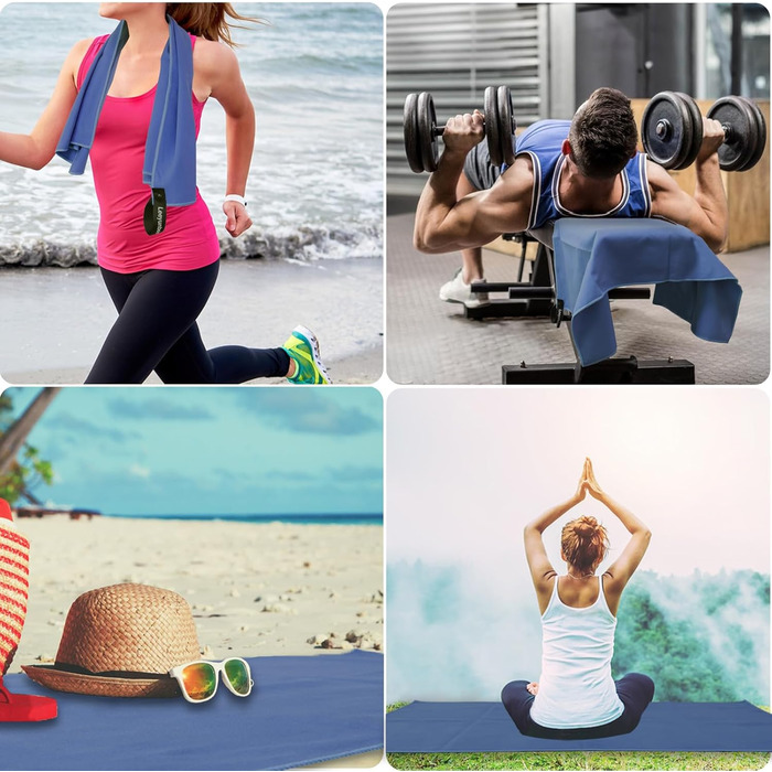 Набір рушників Leeyunbee з мікрофібри (2 шт.) - 160x80 см + 80x40 см, швидковисихаючі, для спорту, подорожей, пляжу, блакитні