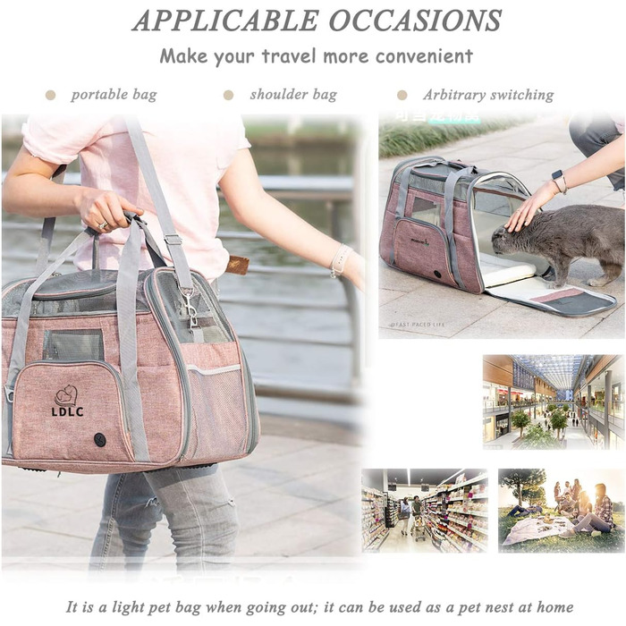 Трансформер-переноска для котів та собак з підкладкою з флісу та сіткою, велика місткість, з плечовим ременем (рожевий)