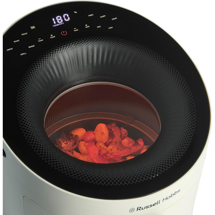 Russell Hobbs Hot Air Fryer 5L [10 Programs | with Viewing Window] AirFryer (Oil-free Frying, Frying, Grilling, Roasting, Baking, max 200°C, Dishwasher Safe, Cream) SatisFry Panoramic 27421-56