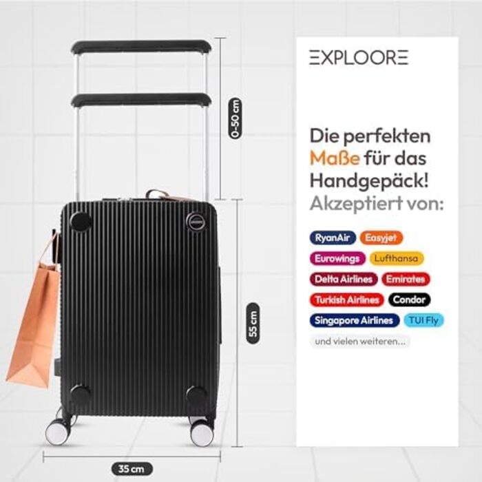 Чемодан ручної об'єм, тріумф 35x22x55 см, міцний, з колесами, з полікарбонату, TSA-замок, ідеальний для подорожей, чорний/шампань рожевий (чорний/срібний)