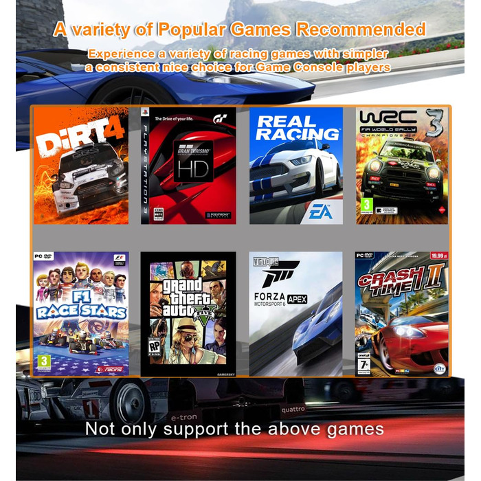 Ігрове кермо DuLingKer з педалями та перемиканням передач, 270° для PC/PS4/Switch/PS3/Xbox One/Xbox 360/Android TV, кермо для перегонів з вібрацією, зворотним зв'язком