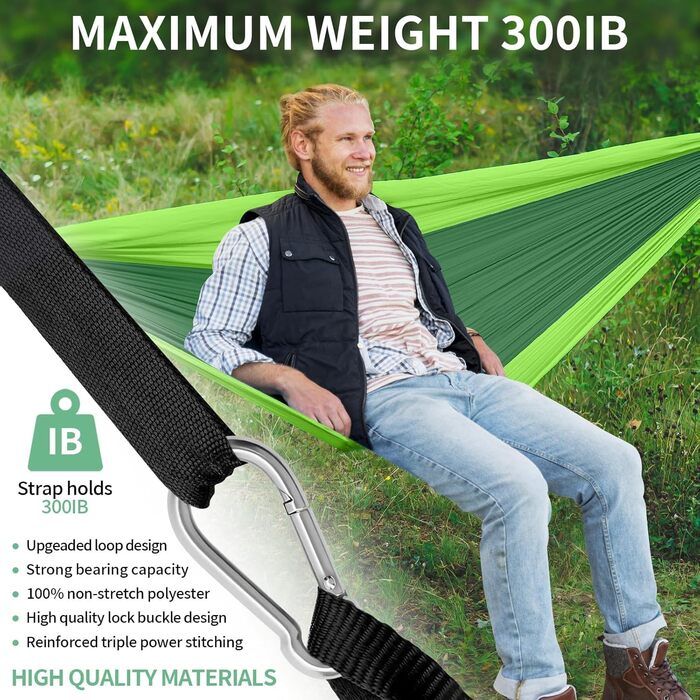 Гамак CIRULLI з москітною сіткою 260x140 см, вантажопідйомність 300 кг, парашутний нейлон, для кемпінгу, саду