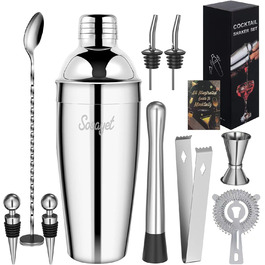Набір для коктейлів Sosayet, 10 предметів, з нержавіючої сталі, аксесуари та рецепти, 750 мл, для барменів-початківців та професіоналів - подарунок для чоловіків