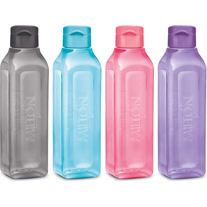 MILTON Sport Bottle, square, juice box style, ideal for juices, milk, smoothies, plastic, wide opening, leak-proof, BPA-free, (900 ml)