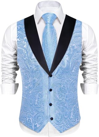 Костюм чоловічий DiBanGu 7-частинний: жакардовий піджак, жилет, краватка, кравецький комірець, сорочка, штани. Ідеально для весілля, свят, офіційних заходів. Кольори: золото та чорний (XXL, небесно-блакитний)