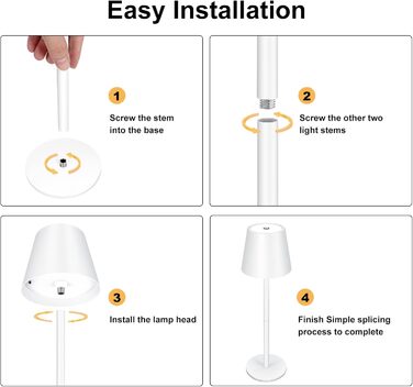 Світлодіодна настільна лампа бездротова з сенсорним керуванням, USB-C, димування, акумуляторна, 3 режими кольору, регульована висота, IP54 водонепроникна. Для ресторану, спальні, бару, вулиці. 2 шт (Білий)