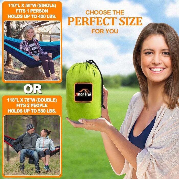 Намет-гамак для 2 осіб, 300x200 см, до 249 кг, ультралегкий, з ременями для дерев, дихаючий, нейлоновий, для кемпінгу, подорожей, туризму та саду (зелений/сірий)