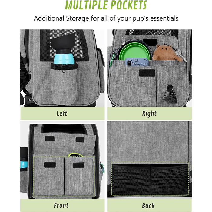 Pecute Rolling Backpack for Dogs and Cats, Dog Trolley Cat Carrier with Mesh Window, Foldable Travel Bag, Lightweight Dog Stroller, Grey