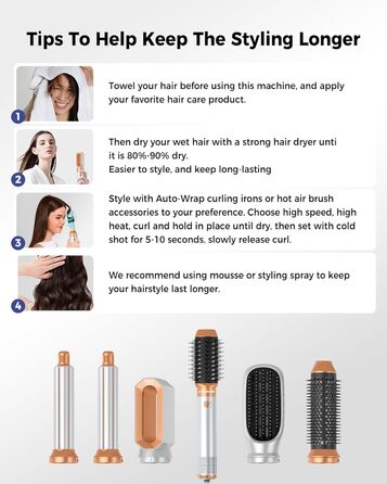 Atopskins Фен-щітка 6 в 1: стайлер для волосся, фен, щипці для завивки, випрямляч, об'єм, локони