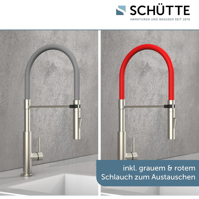 Кран кухонний Schütte Stilo з висувною лійкою, поворотний на 360°, однорегуляторний, хром/чорний (DESIGN)