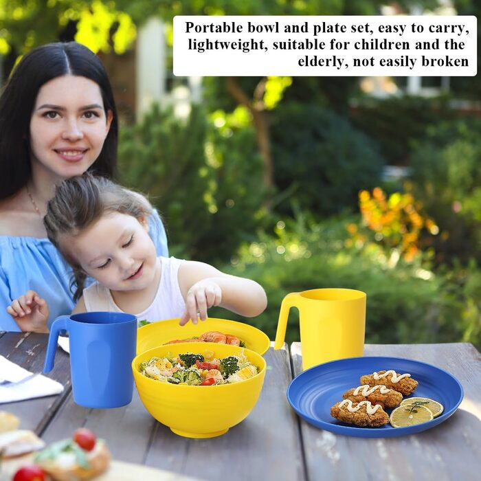 Набір посуду Berglander з білого пластику (24 шт.) для 6 осіб: тарілки, миски, чашки. Підходить для дому, саду, пікніка