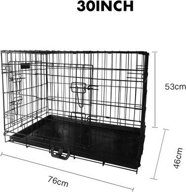 Клітка для собак 60 x 43 x 48 см, розкладний транспортний відсік з 2 дверцятами, металева переноска для тварин, авто-будка, клітка для собак середнього розміру (30 дюймів, 76 см)