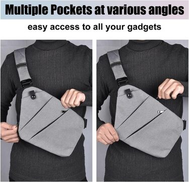 Сумка на груди Fibrdoo, антикрадіжна, через плече, чоловіча/жіноча, сіра, для подорожей, спорту та активного відпочинку