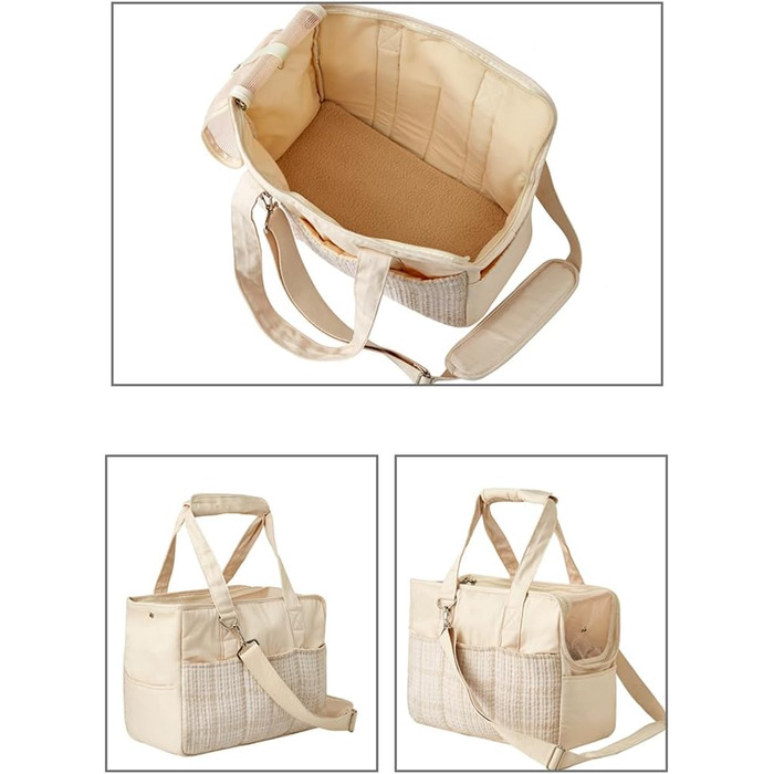 Транспортна сумка для собак та котів до 5 кг - переноска для тварин з верхньою відкривачкою, дихаюча, складана, з регульованим плечовим ременем, дозволена для перевезення в літаку, бежева