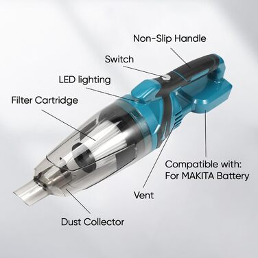 Акумуляторний ручний пилосос Makita 18V, 10000Pa, 4-в-1 для дому, авто, шерсті тварин, 0.75л (без акумулятора)