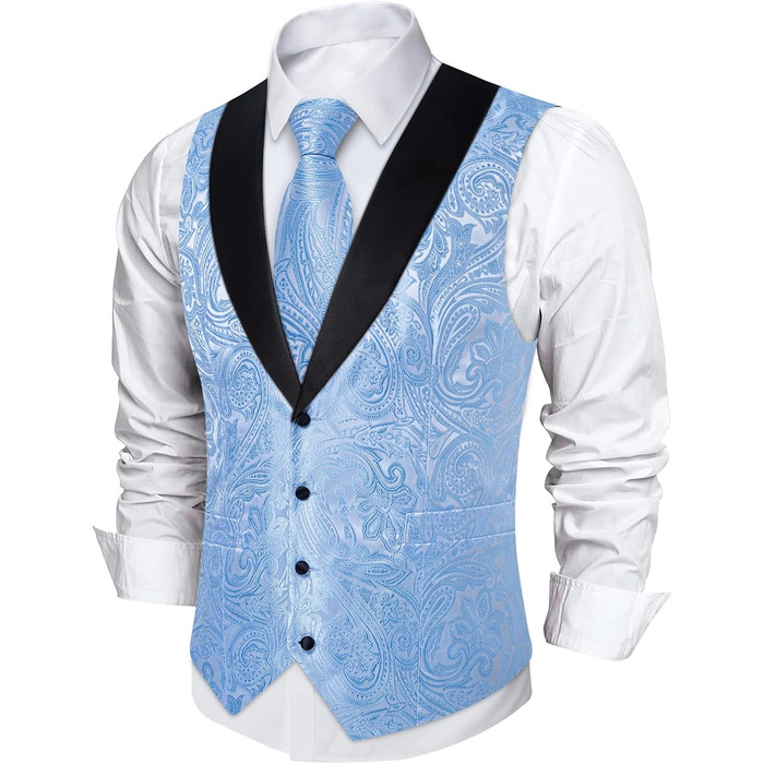 Костюм чоловічий DiBanGu 7-частинний: жакардовий піджак, жилет, краватка, кравецький комірець, сорочка, штани. Ідеально для весілля, свят, офіційних заходів. Кольори: золото та чорний (XXL, небесно-блакитний)