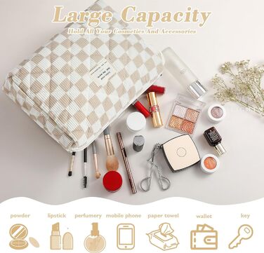 Набір косметичок 3 шт. з квітковим принтом, для подорожей та повсякденного використання | Косметичка для макіяжу для жінок та дівчат. Хакі в клітинку