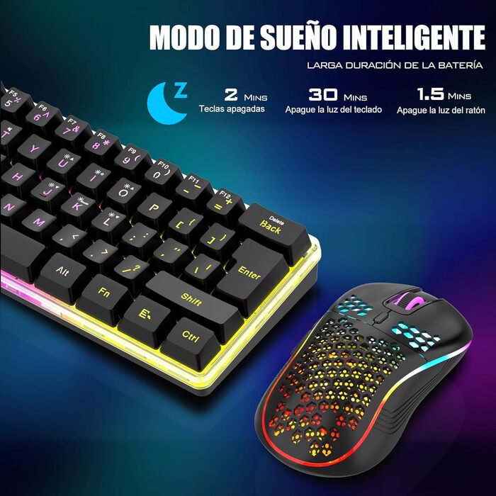 Ігрова механічна клавіатура RedThunder 60% з RGB-підсвічуванням та миша 3200 dpi, QWERTY ES-layout, Anti-Ghosting