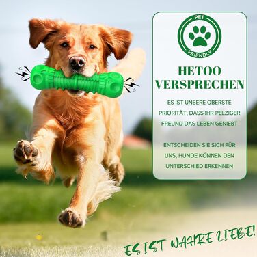 HETOO Dog Toy, indestructible, robust, squeaking, chew toy for aggressive chewers, large and medium-sized dog breeds, dental care (Large, Green)