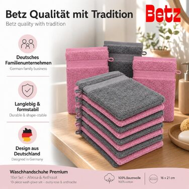 Набір махрових рукавичок для миття Betz, 100% бавовна, 16x21 см, 10 шт, колір старорожевий та антрацит