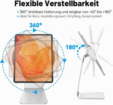 Регульована алюмінієва підставка для планшета AboveTEK, поворотна на 360° для iPad Pro/Air/Mini, Samsung Galaxy Tab (7–12,9 дюймів), срібляста