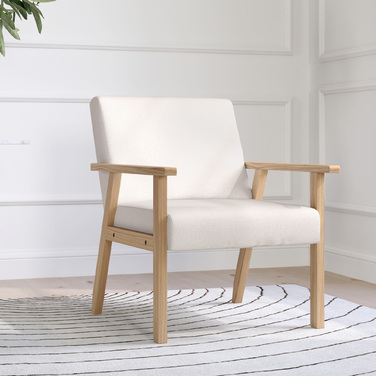 HOMCOM Lounge Chair with Armrests, Dining Chair, Relax Chair in Linen Look, Upholstered Armchair for Living Room, Bedroom, Solid Wood Frame, 64 x 70 x 72 cm, Cream White | Aosom