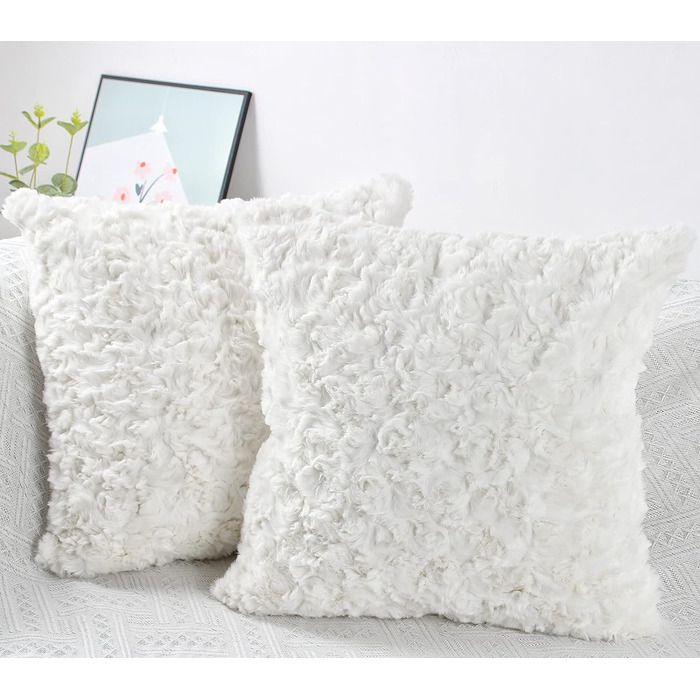 NIULAA White Faux Fur Pillow Covers 45x45 2-Pack - Luxurious Plush Cushion Covers for Sofa, Living Room, Bedroom