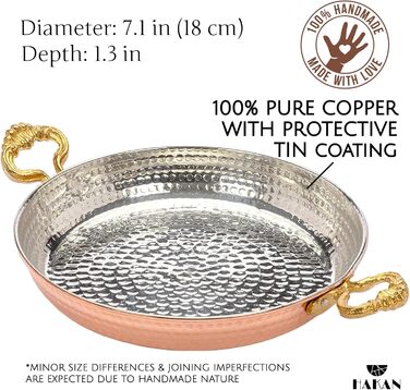 Hakan Runde Kupfer-Kochpfanne - Traditional Ottoman Style, Handcrafted Frying Pan, Authentic Design, Cookware, Hammered Sahan for Turkish Eggs 7.1 in | 18 cm