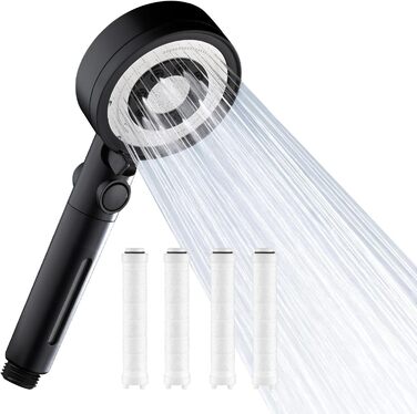 Фільтр для душу Nafall, душова лійка з фільтром, 5 режимів, економна водозбірна лійка для важкої води, видаляє важкі метали, хлор, бактерії, хром, чорний, 4 фільтри