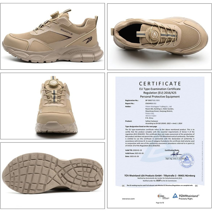 Робочі черевики чоловічі/жіночі легкі з металевим носком, дихаючі, протиковзкі, розмір 38-46 EU (Хакі, 41 EU)