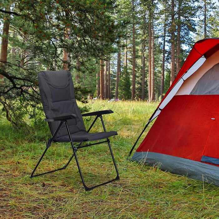 Крісло для кемпінгу Relaxdays COMFORT, з підлокітниками, регульоване, сіре
